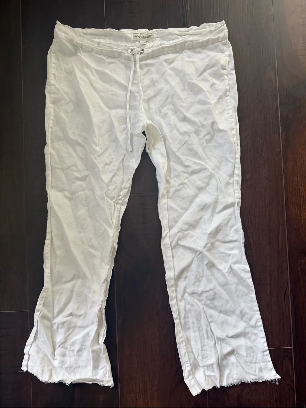 Banana Republic White Drawstring Linen Pants Frayed Size M